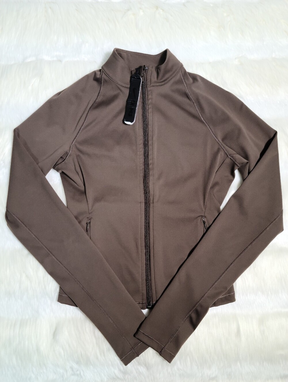 Nike SKIMS Matte Mock Neck Full Zip Jacket Brown Dark Sepia Women XS NEW